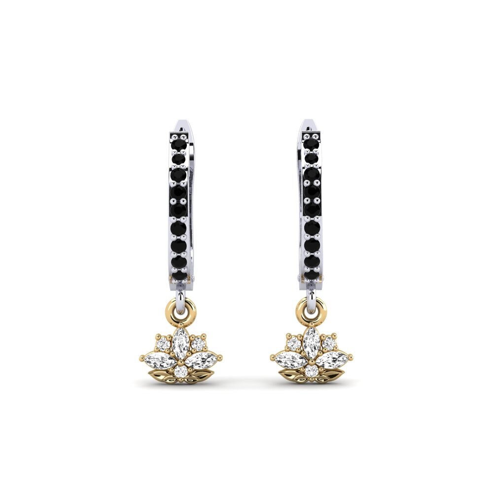 585 Weiß & Gelbgold Schwarzer Onyx Damen ohrring Herbaria