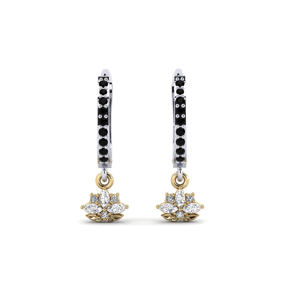 585 Weiß & Gelbgold Schwarzer Saphir Damen ohrring Herbaria