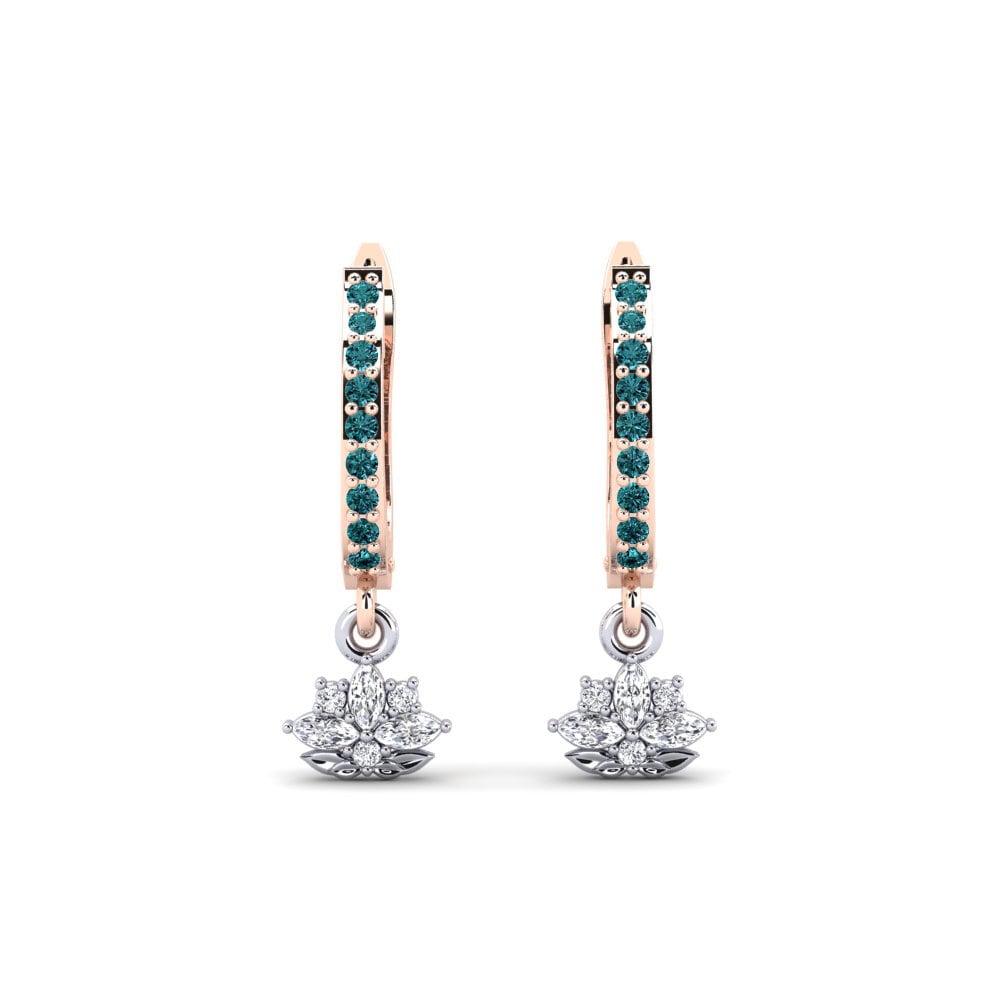 Vàng Trắng-Đỏ 14K Kim Cương Xanh Dương Bông tai nữ Herbaria