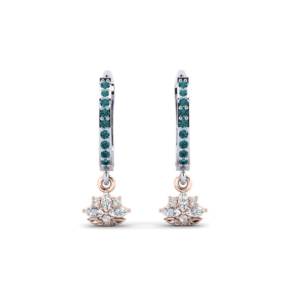 Vàng Trắng-Đỏ 14K Kim Cương Xanh Dương Bông tai nữ Herbaria