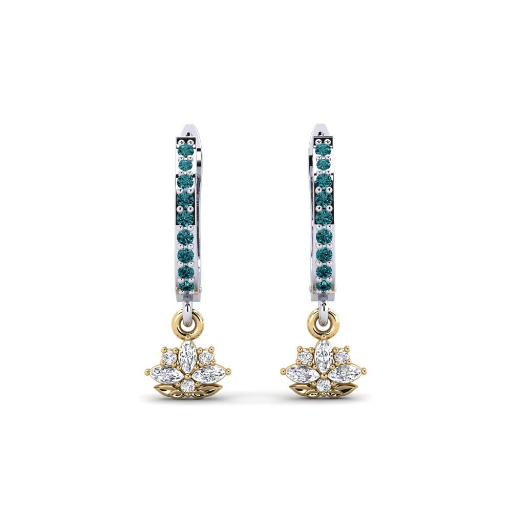 750 Weiß & Gelbgold Blauer Diamant Damen ohrring Herbaria