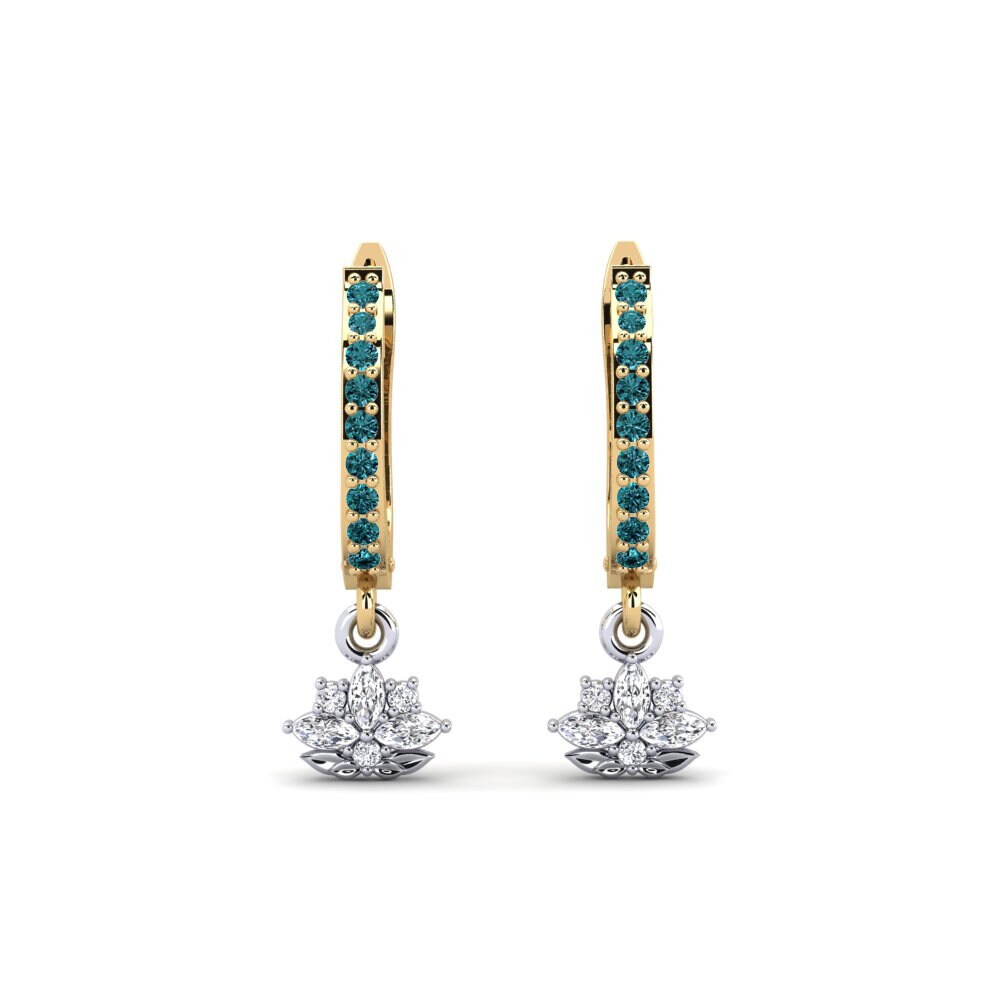 750 Gelb & Weißgold Blauer Diamant Damen ohrring Herbaria
