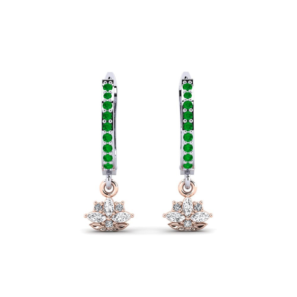 14k Oro Blanco & Rosa Esmeralda Pendiente de mujer Herbaria