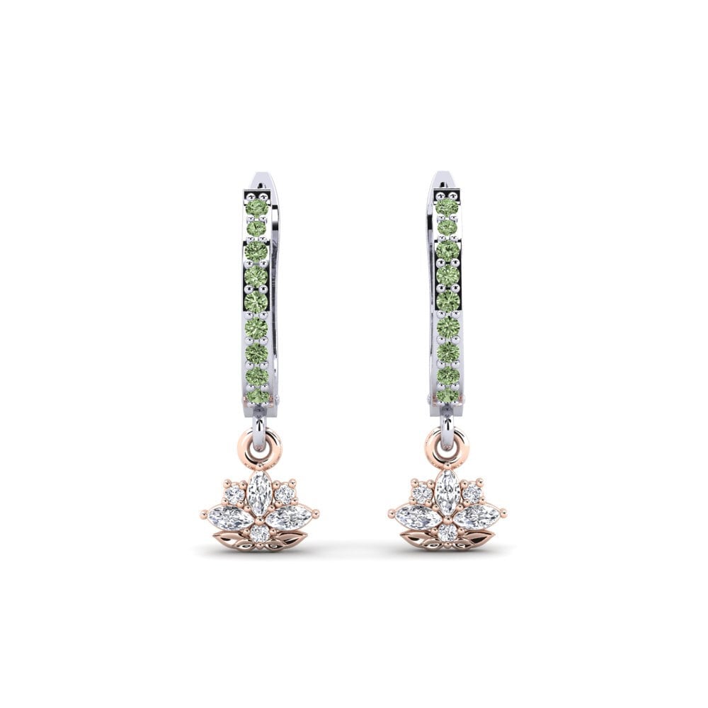 375 Weiß & Rotgold Grüner Diamant Damen ohrring Herbaria