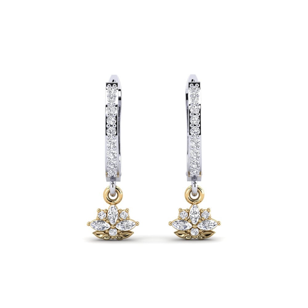 585 Weiß & Gelbgold Labor-gezüchteter Diamant Damen ohrring Herbaria