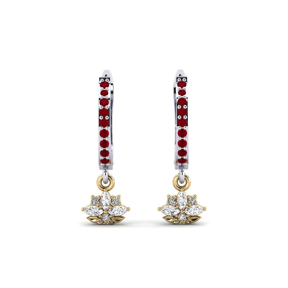 585 Weiß & Gelbgold Roter Zirkonia Damen ohrring Herbaria