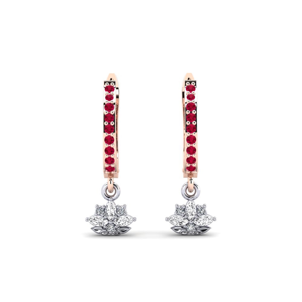 Vàng Trắng-Đỏ 14K Đá Ruby / Hồng Ngọc Bông tai nữ Herbaria