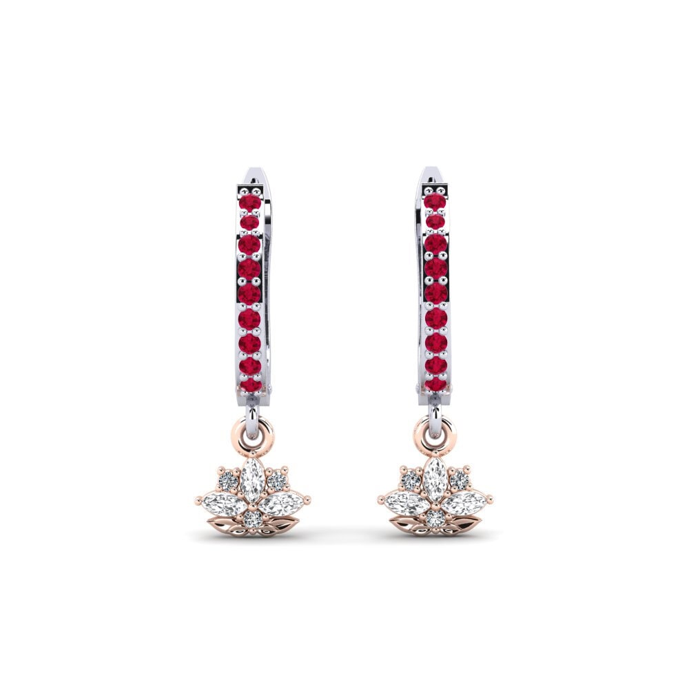 Vàng Trắng-Đỏ 14K Đá Ruby / Hồng Ngọc Bông tai nữ Herbaria