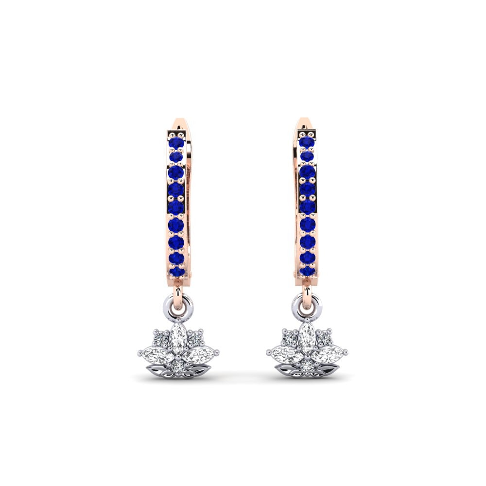 Vàng Trắng-Đỏ 9K Đá Sapphire Bông tai nữ Herbaria