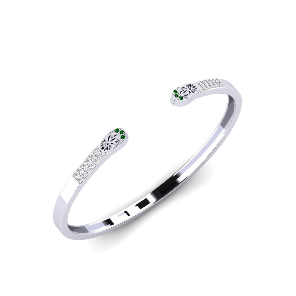 14k ホワイトゴールド グリーンジルコニア 女性ブレスレット Jue