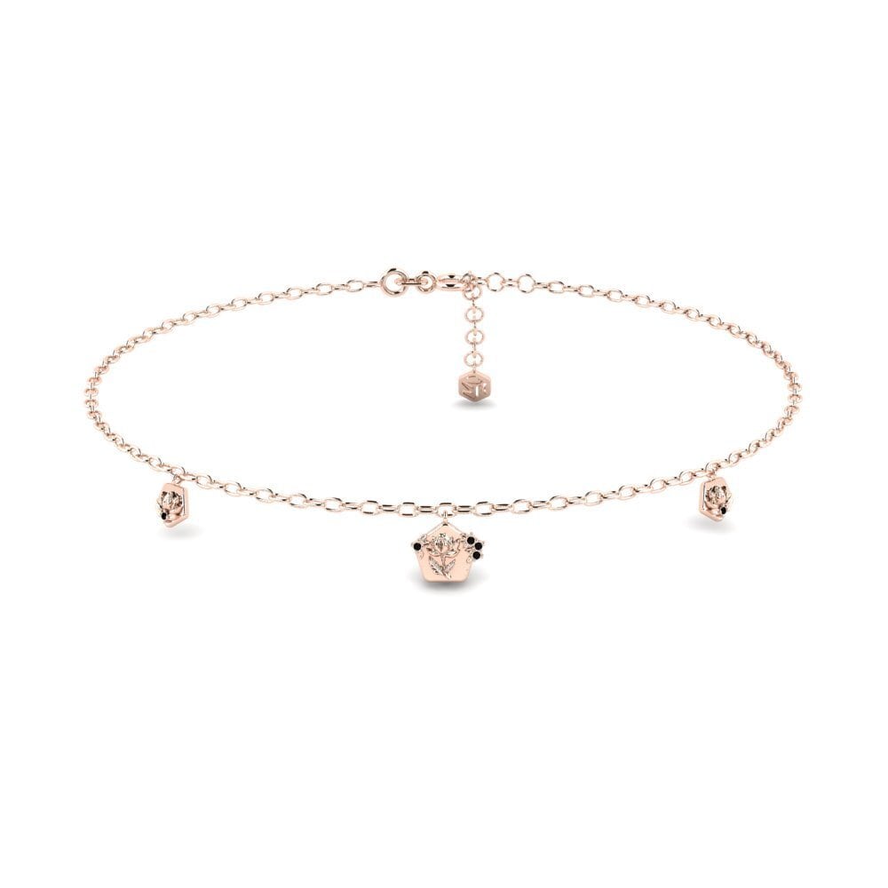 14k Ροζ Χρυσό Μαύρος Όνυξ Women's Anklets Kaprifol