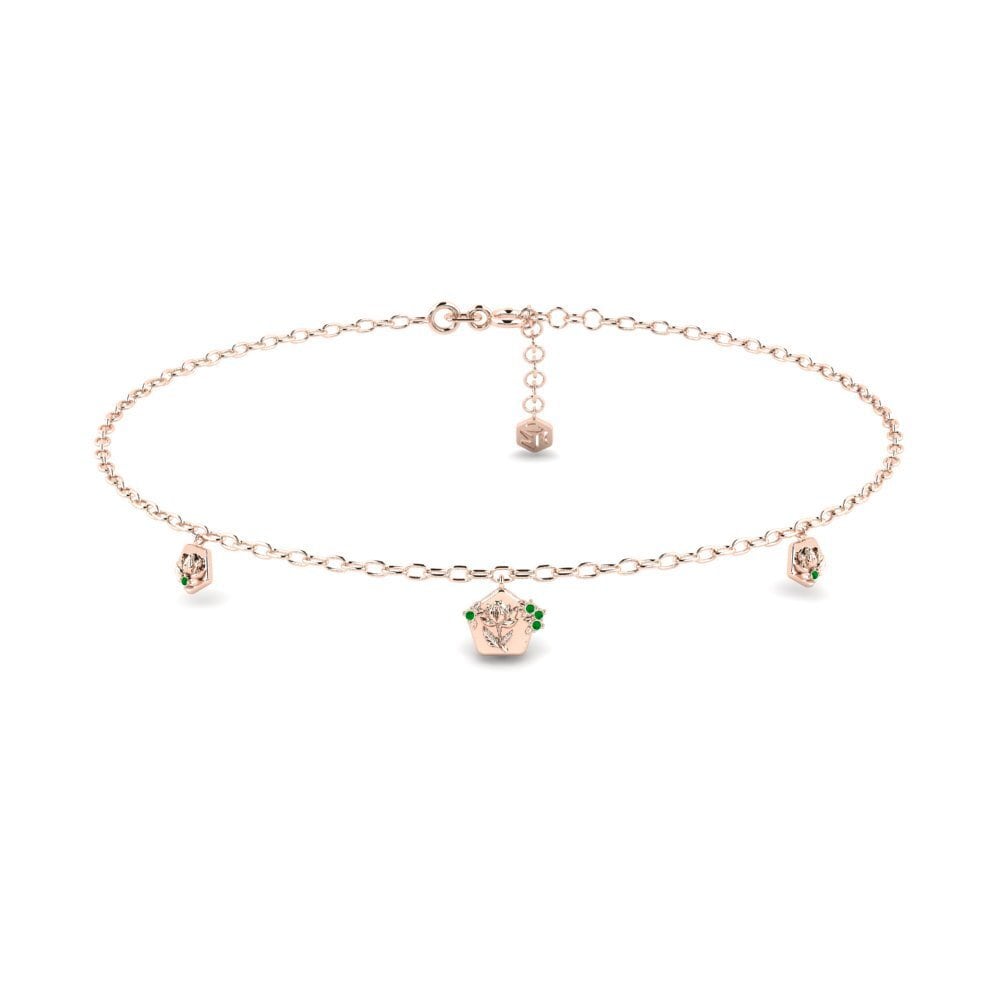 18k Ροζ Χρυσό Σμαράγδι Women's Anklets Kaprifol