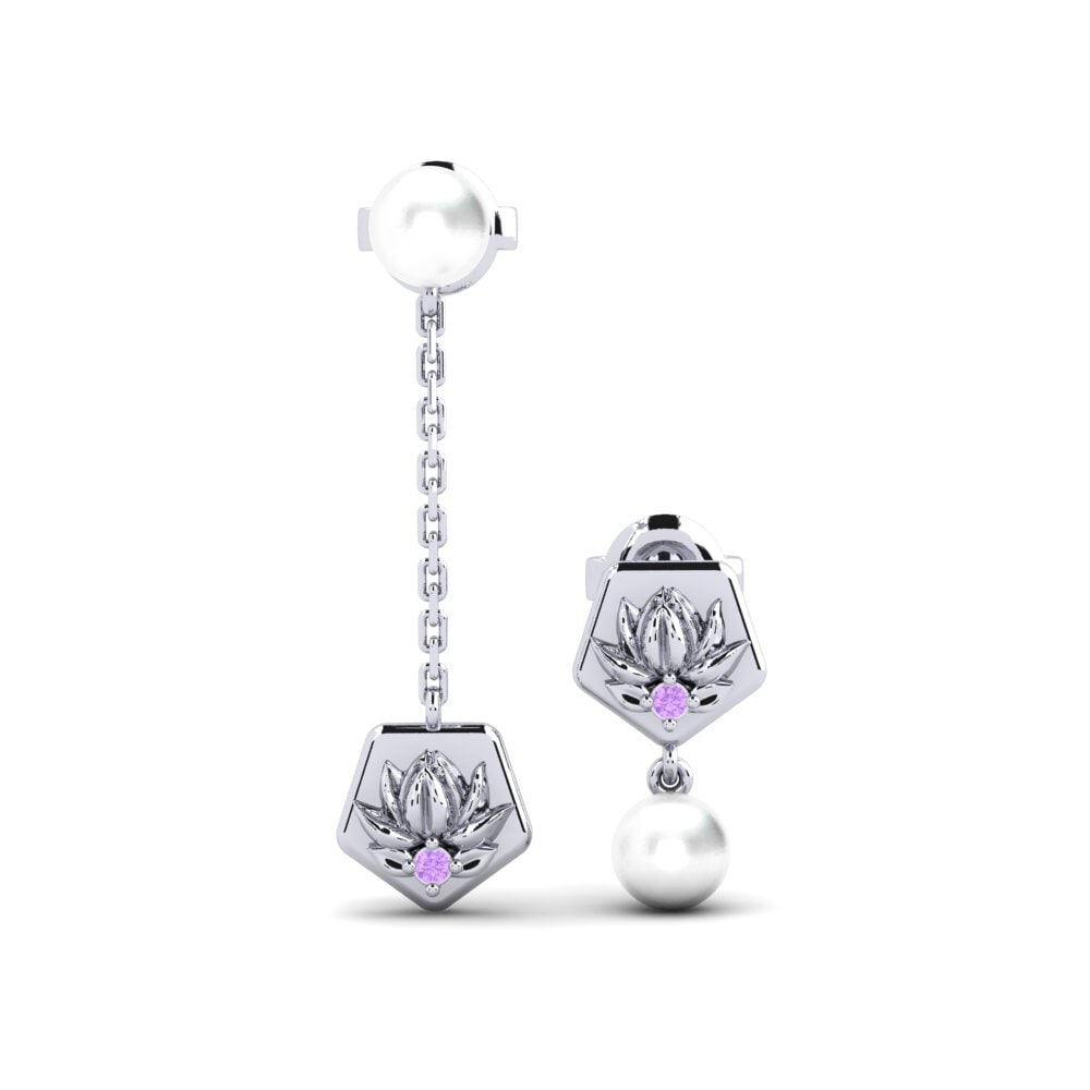 Vàng Trắng 14K Đá Thạch Anh Tím Bông tai nữ Lagmald