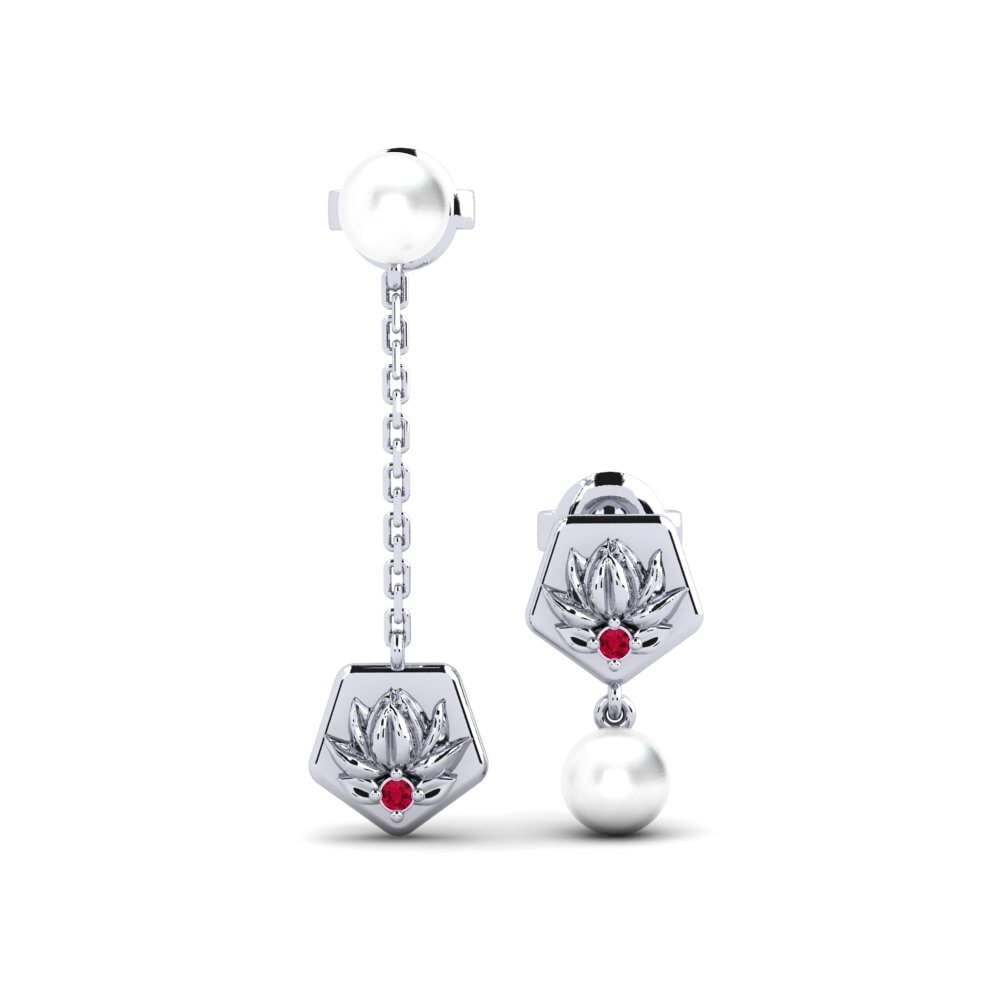 Vàng Trắng 14K Đá Ruby / Hồng Ngọc Bông tai nữ Lagmald