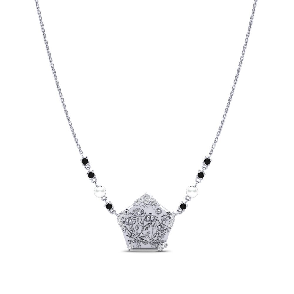 9k Oro Blanco Zafiro negro Collar de Mujer Lavondula