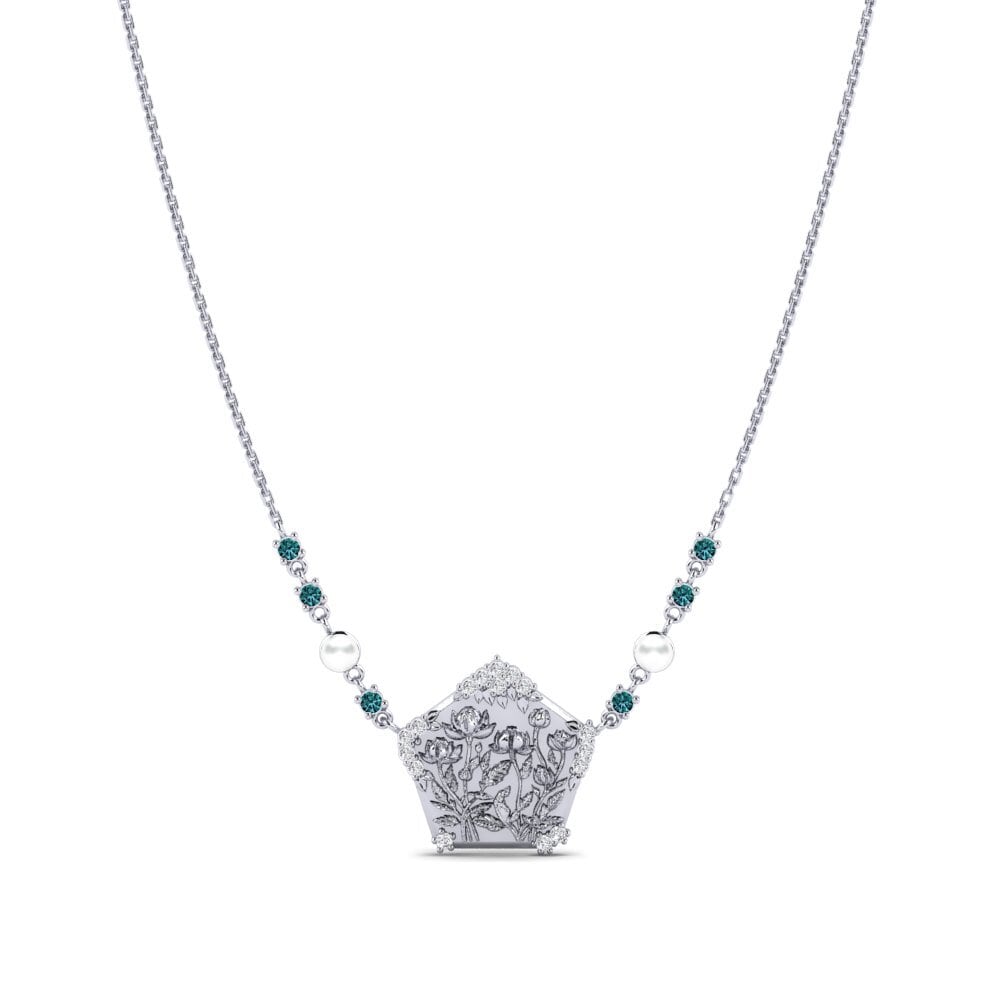 950 Platin Rund Blauer Diamant Damen halskette Lavondula