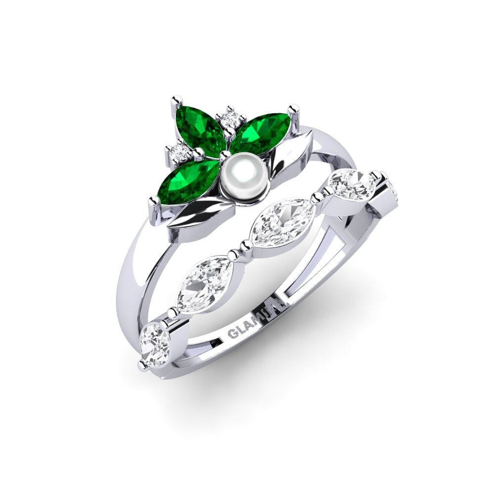 Platin trắng Đá Zirconia Xanh Nhẫn Modelado