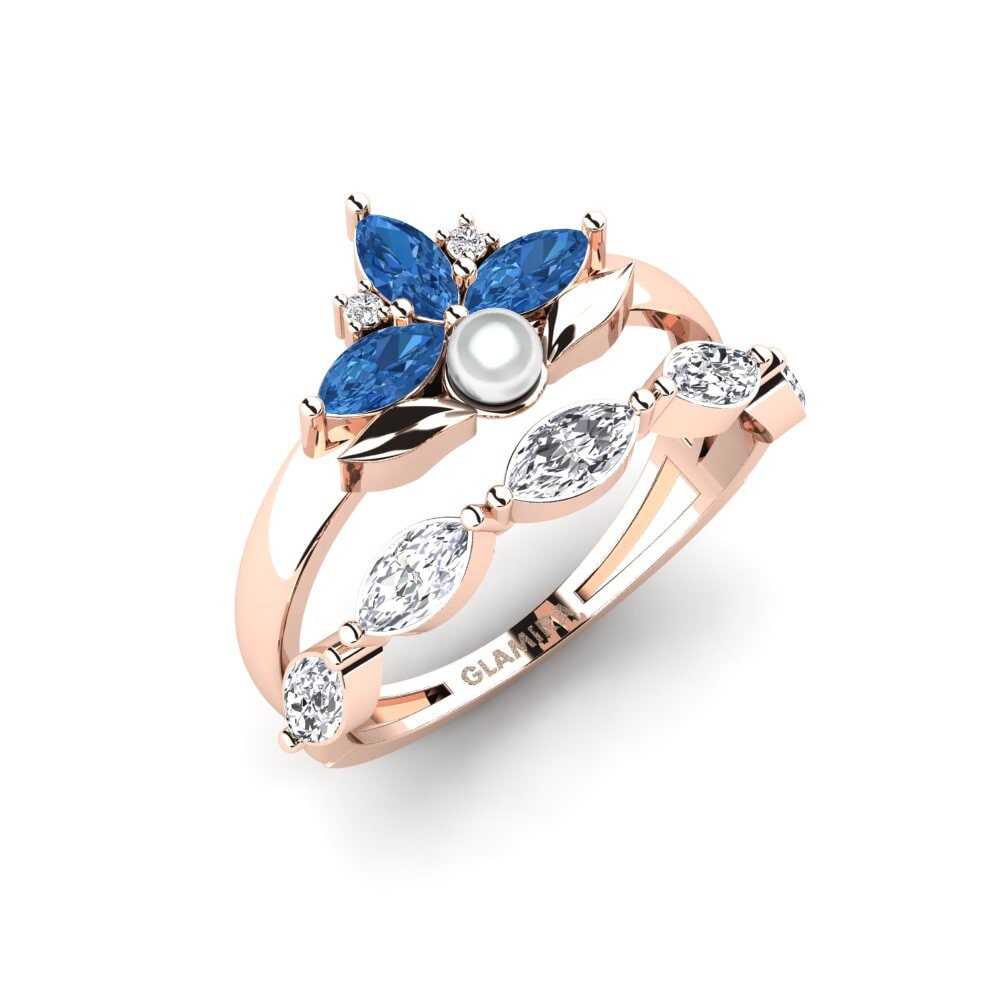 Rotgold 375 Dunkelblauer Zirkonia Ring Modelado