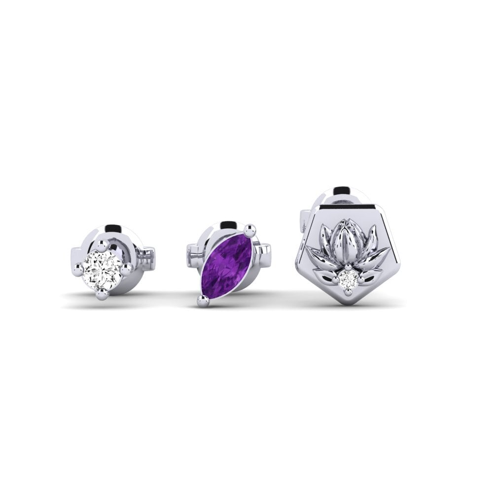 Vàng Trắng 14K Đá Thạch Anh Tím Bông tai nữ Oansenlig - SET