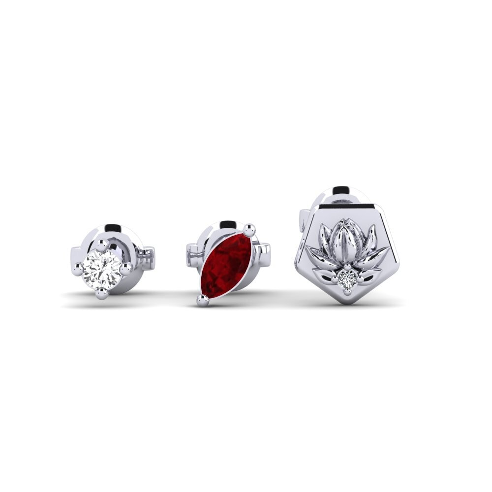 Vàng Trắng 14K Đá Ruby / Hồng Ngọc Bông tai nữ Oansenlig - SET