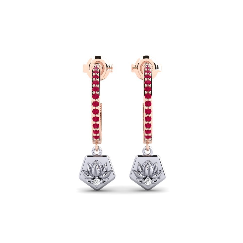 Vàng Trắng-Đỏ 14K Đá Ruby / Hồng Ngọc Bông tai nữ Obscura