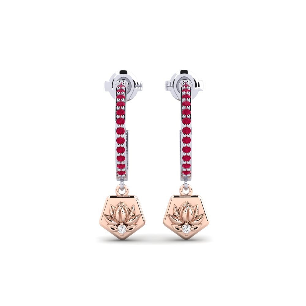 Vàng Trắng-Đỏ 14K Đá Ruby / Hồng Ngọc Bông tai nữ Obscura