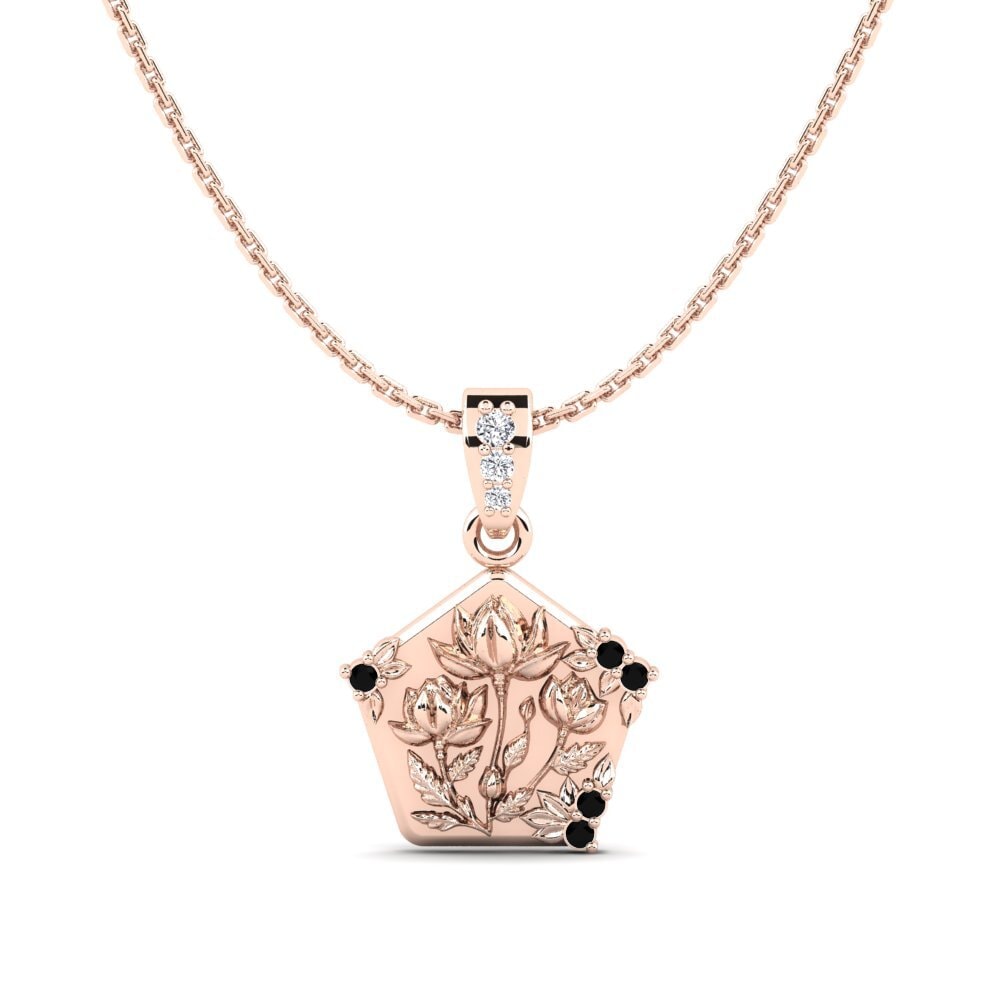 14k Oro Rosa Diamante Negro Colgante de Mujer Patina