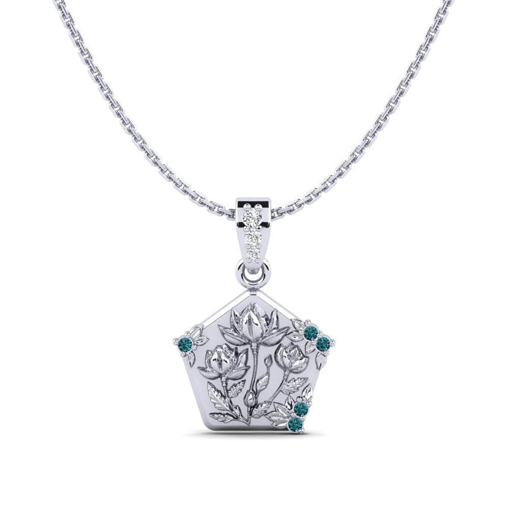 950 Platin Rund Blauer Diamant Damen anhänger Patina