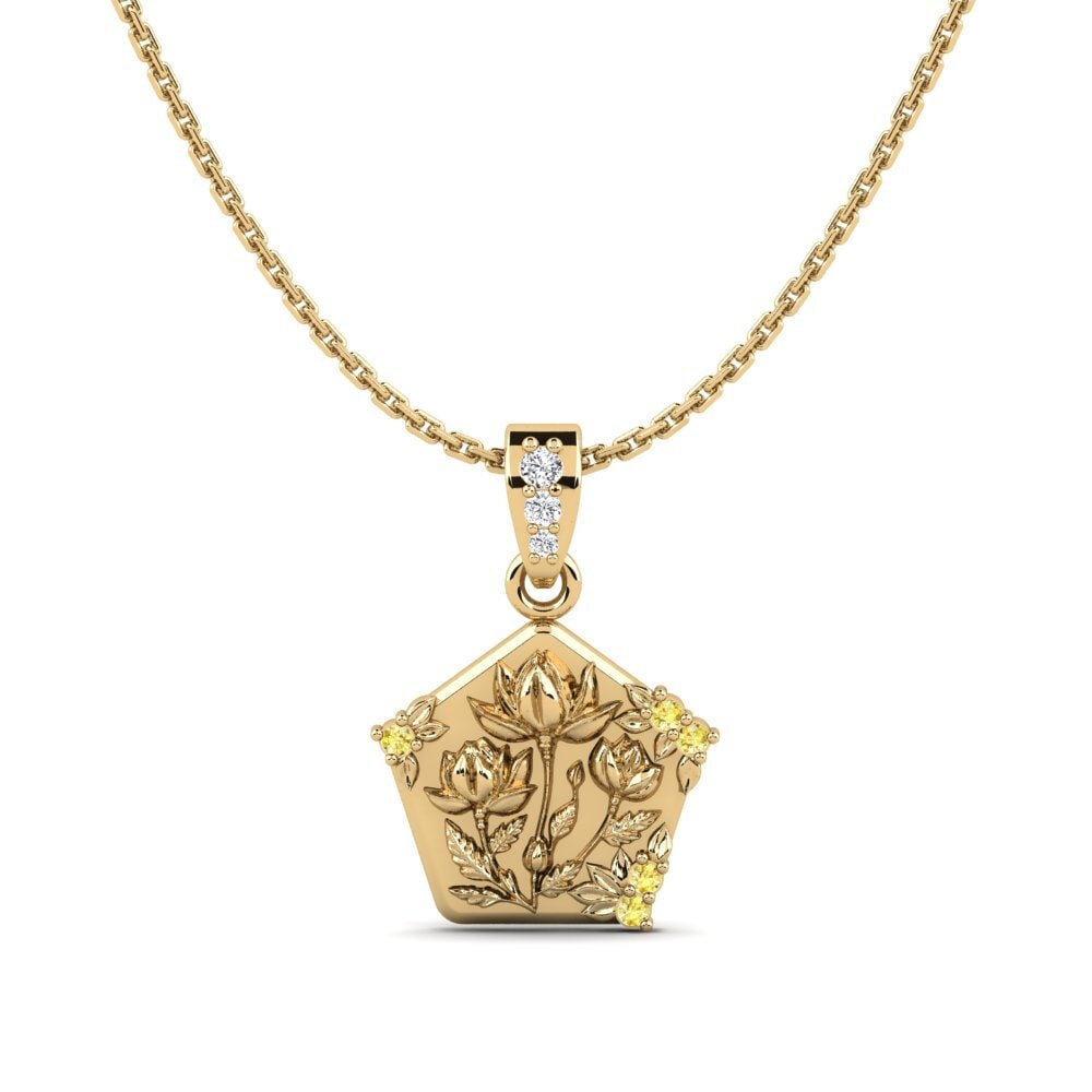 14K Yellow Gold Round Yellow Sapphire Women's Pendant Patina