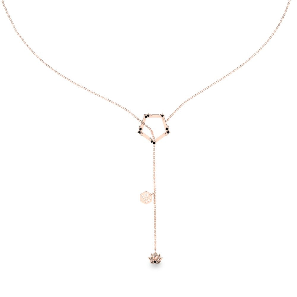 14k Oro Rosa Diamante Negro Collar de Mujer Pinophyta