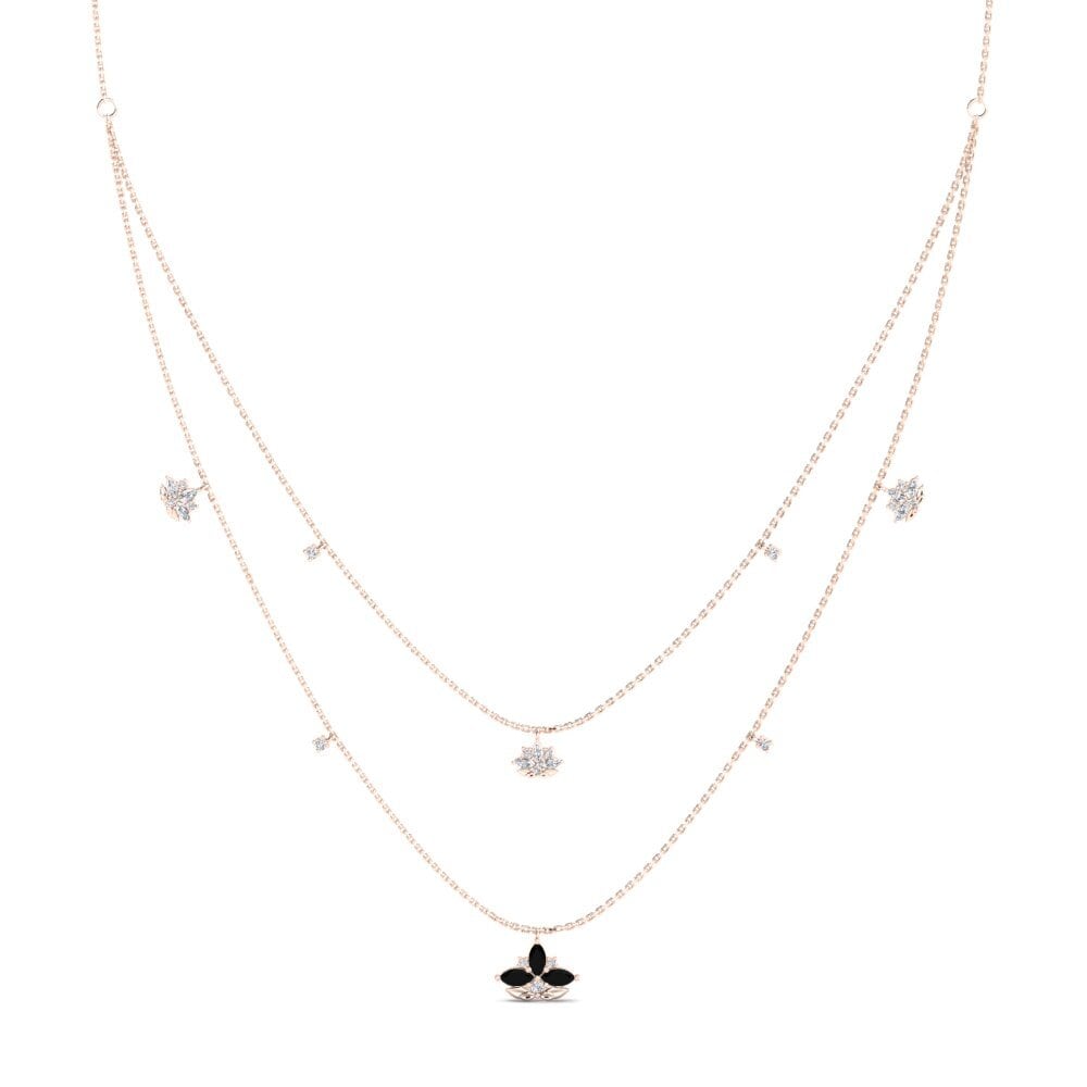 14k Oro Rosa Diamante Negro Collar de Mujer Pinopsida