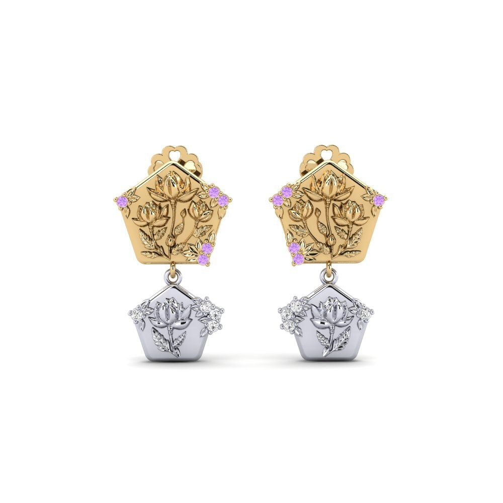 14k Oro Amarillo & Blanco Amatista Pendiente de mujer Quimera