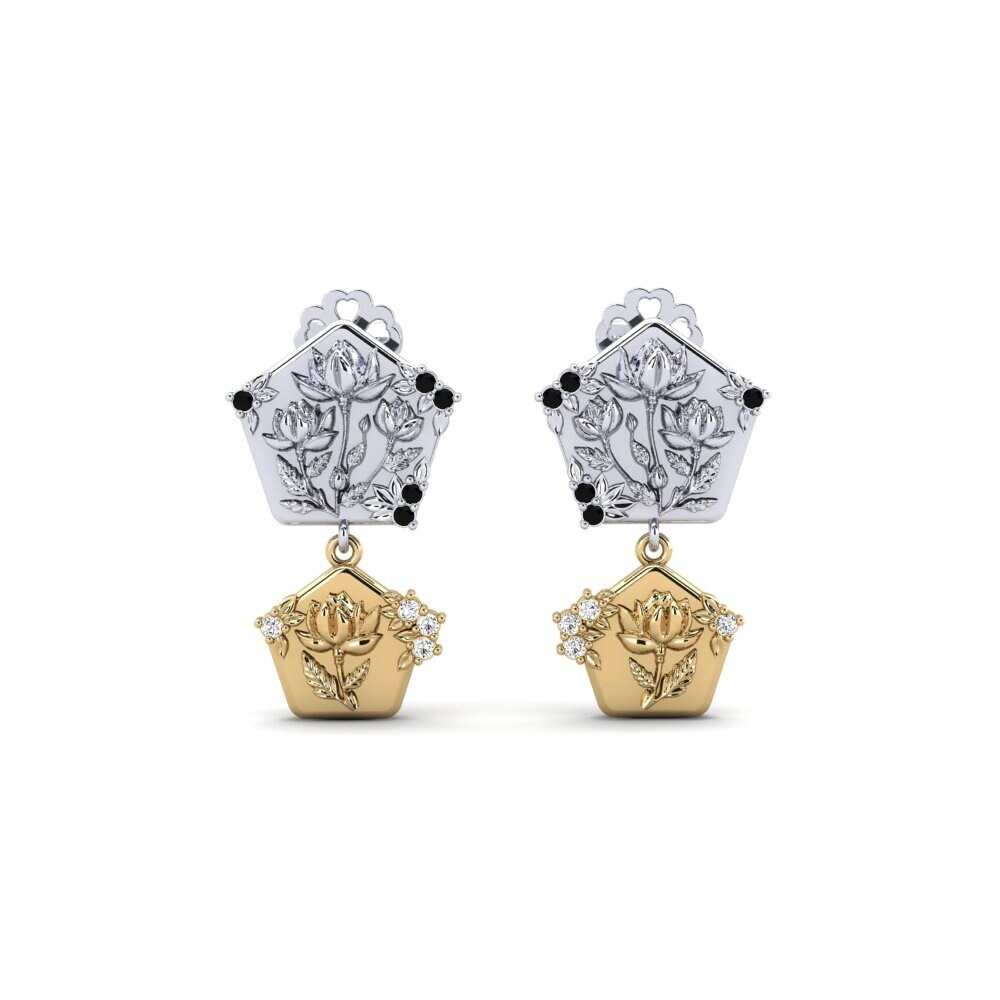 585 Weiß & Gelbgold Schwarzer Onyx Damen ohrring Quimera