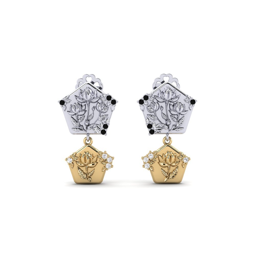 585 Weiß & Gelbgold Schwarzer Saphir Damen ohrring Quimera