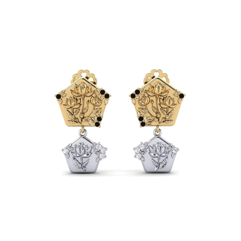 375 Gelb & Weißgold Schwarzer Saphir Damen ohrring Quimera