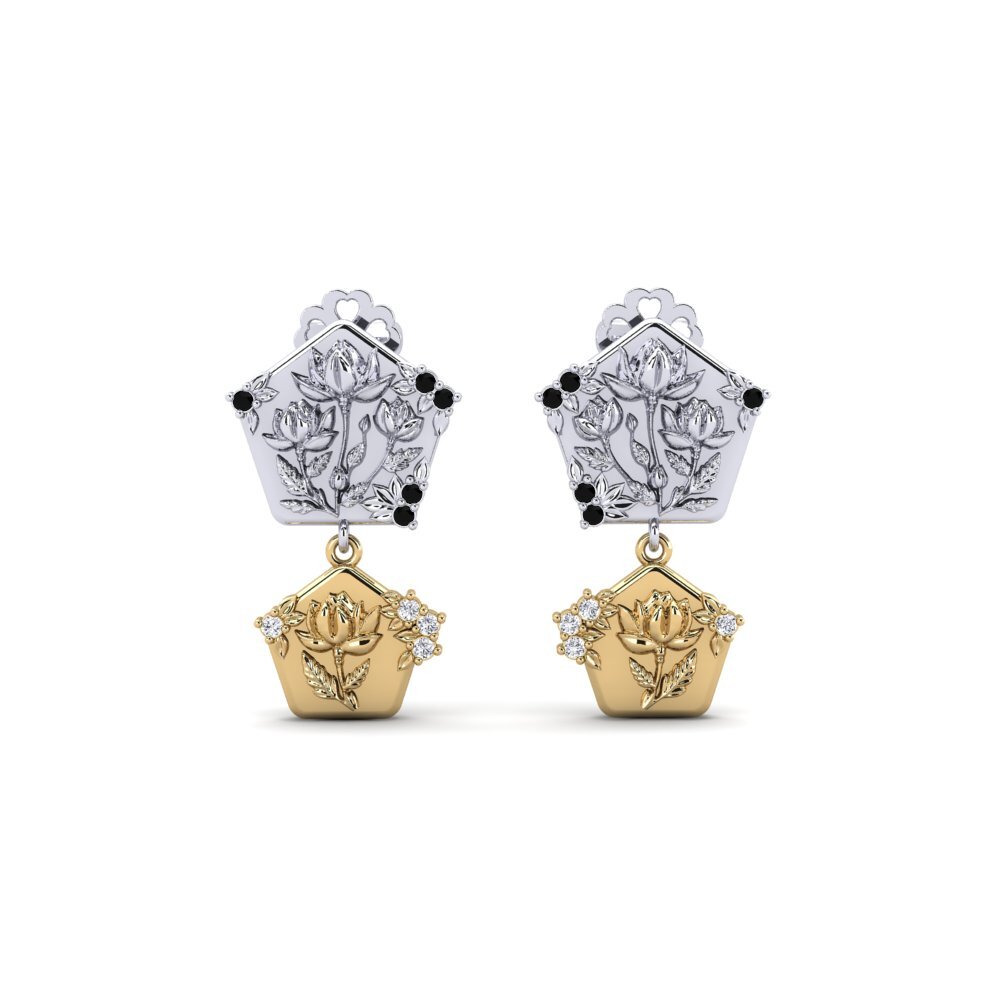 585 Weiß & Gelbgold Schwarzer Diamant Damen ohrring Quimera