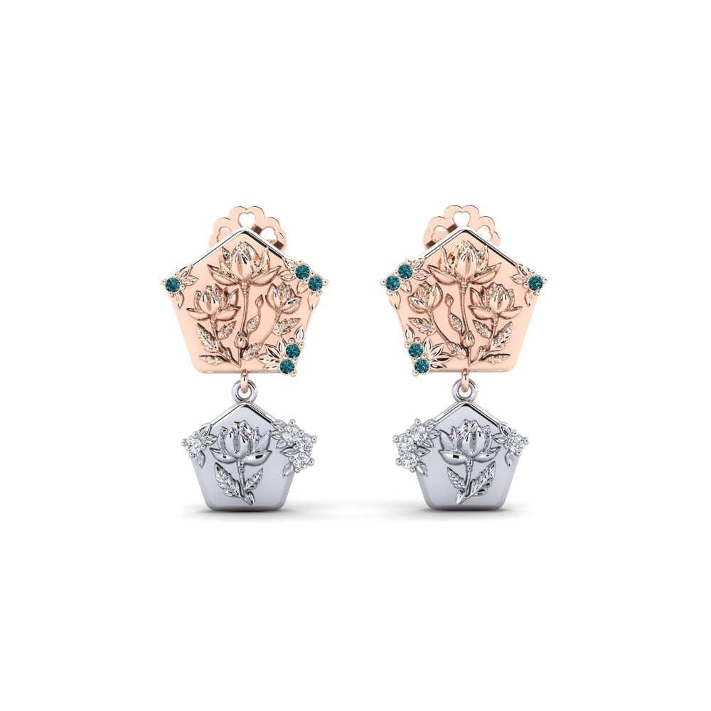 Vàng Trắng-Đỏ 14K Kim Cương Xanh Dương Bông tai nữ Quimera