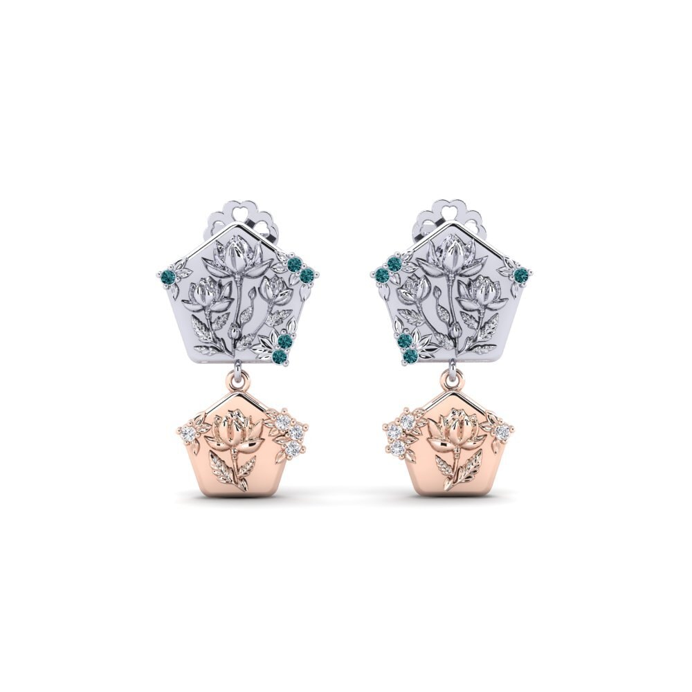 Vàng Trắng-Đỏ 14K Kim Cương Xanh Dương Bông tai nữ Quimera