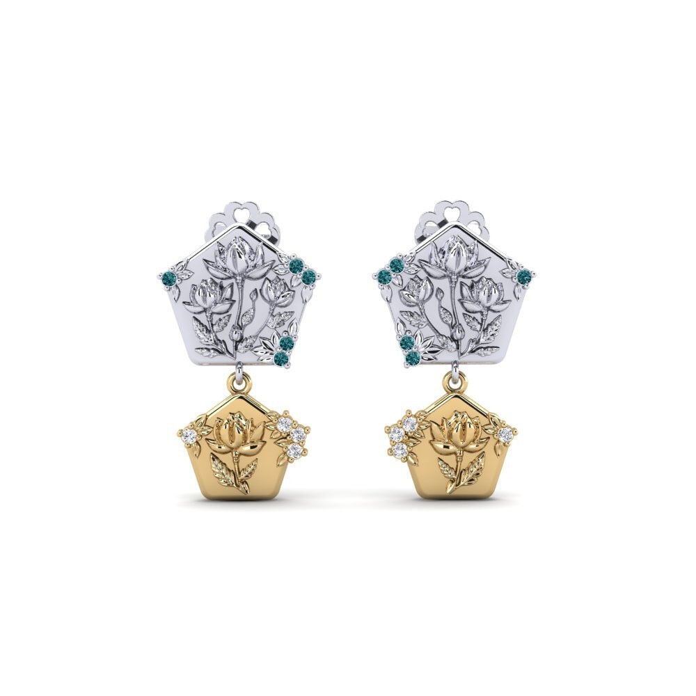 750 Weiß & Gelbgold Blauer Diamant Damen ohrring Quimera