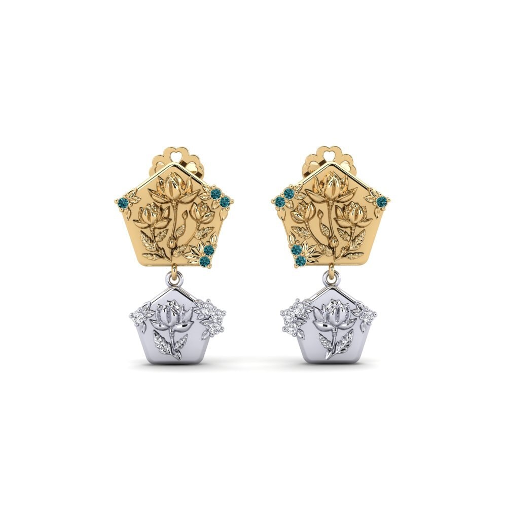 750 Gelb & Weißgold Blauer Diamant Damen ohrring Quimera