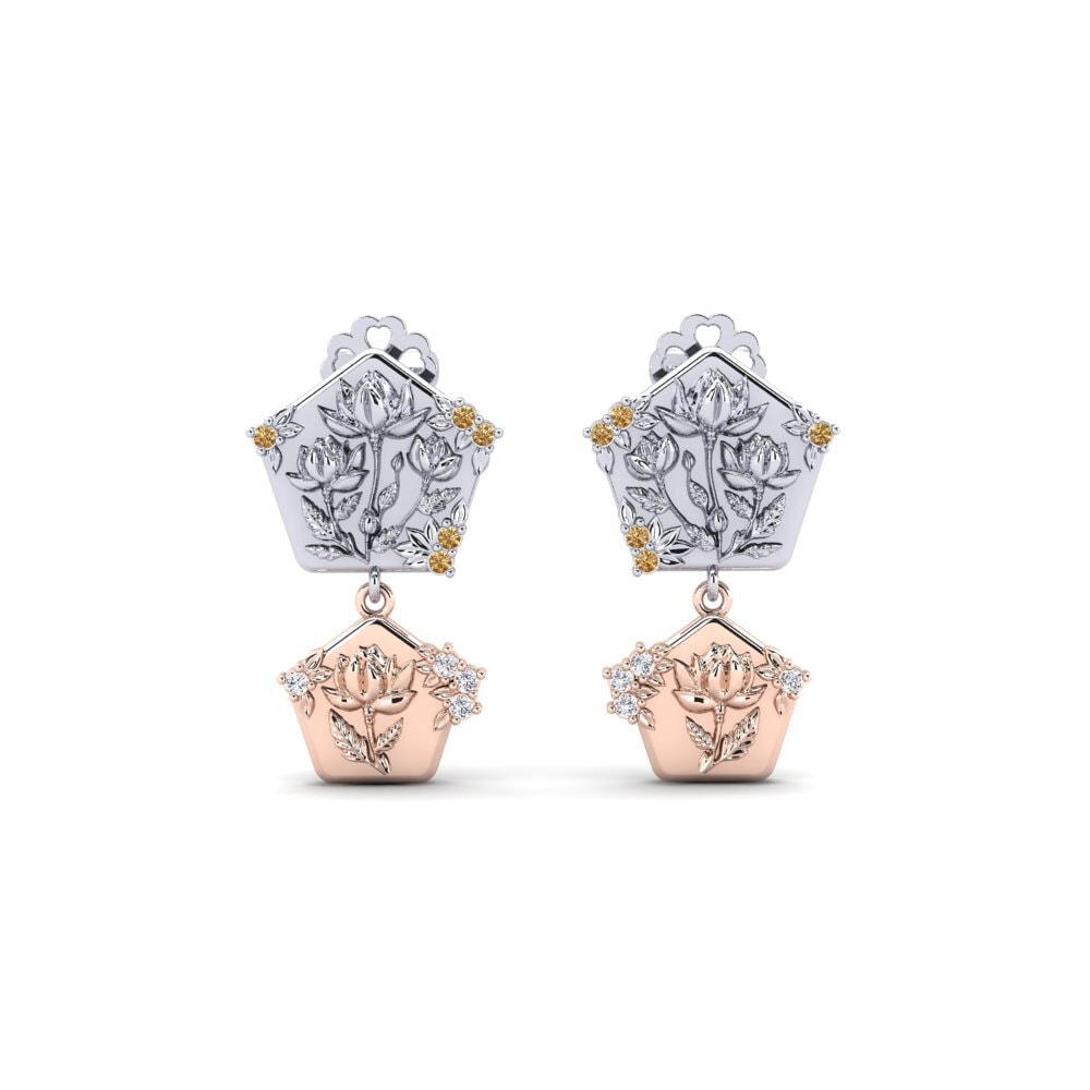 585 Weiß & Rotgold Brauner Diamant Damen ohrring Quimera