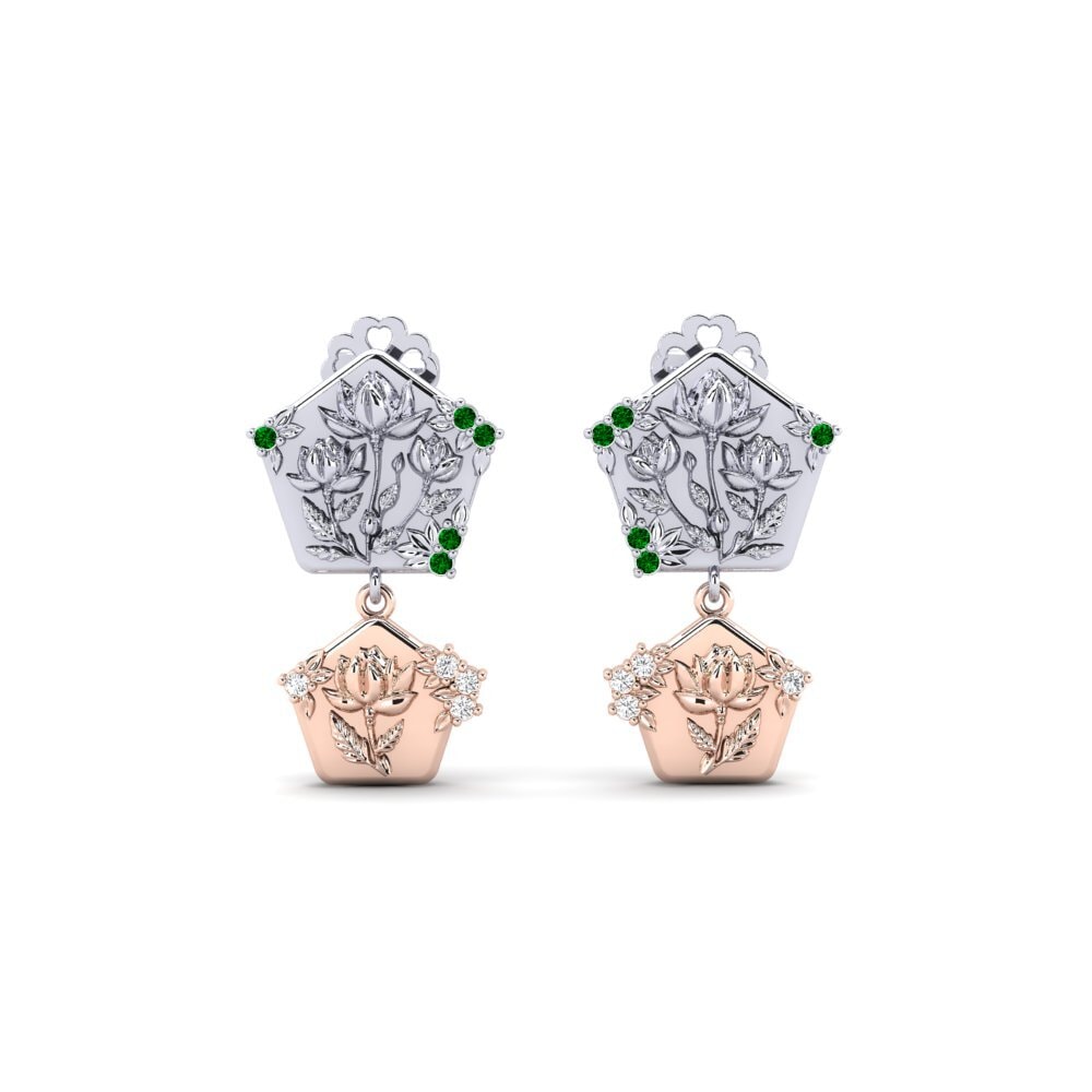 585 Weiß & Rotgold Grüner Zirkonia Damen ohrring Quimera