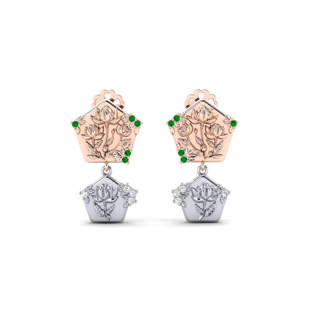 9k Oro Rosa & Blanco Esmeralda Pendiente de mujer Quimera