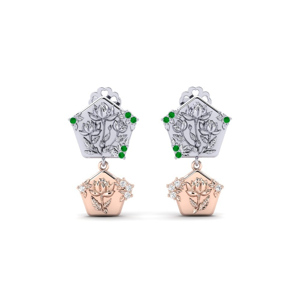 14k Oro Blanco & Rosa Esmeralda Pendiente de mujer Quimera