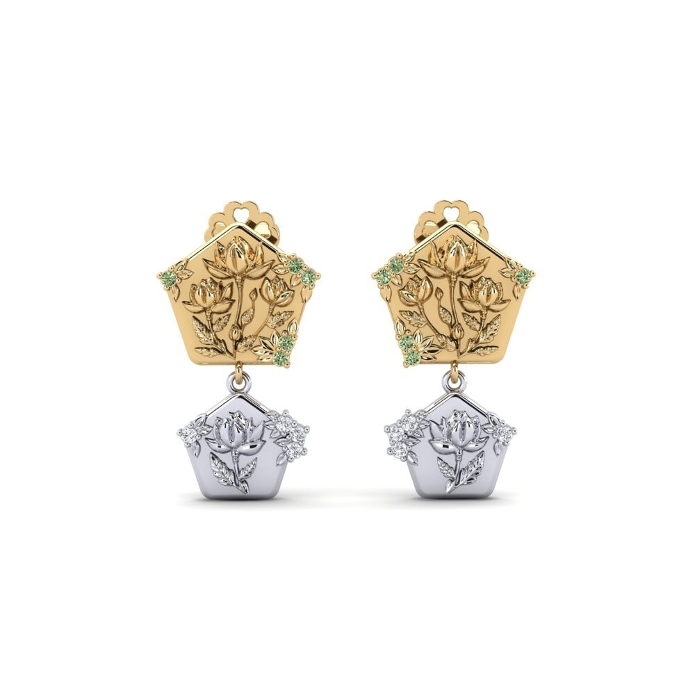 750 Gelb & Weißgold Grüner Diamant Damen ohrring Quimera
