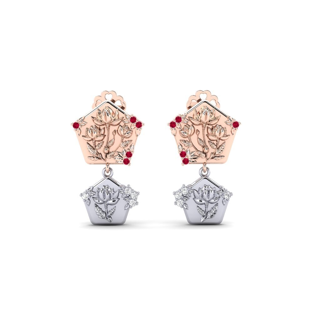 Vàng Trắng-Đỏ 14K Đá Ruby / Hồng Ngọc Bông tai nữ Quimera