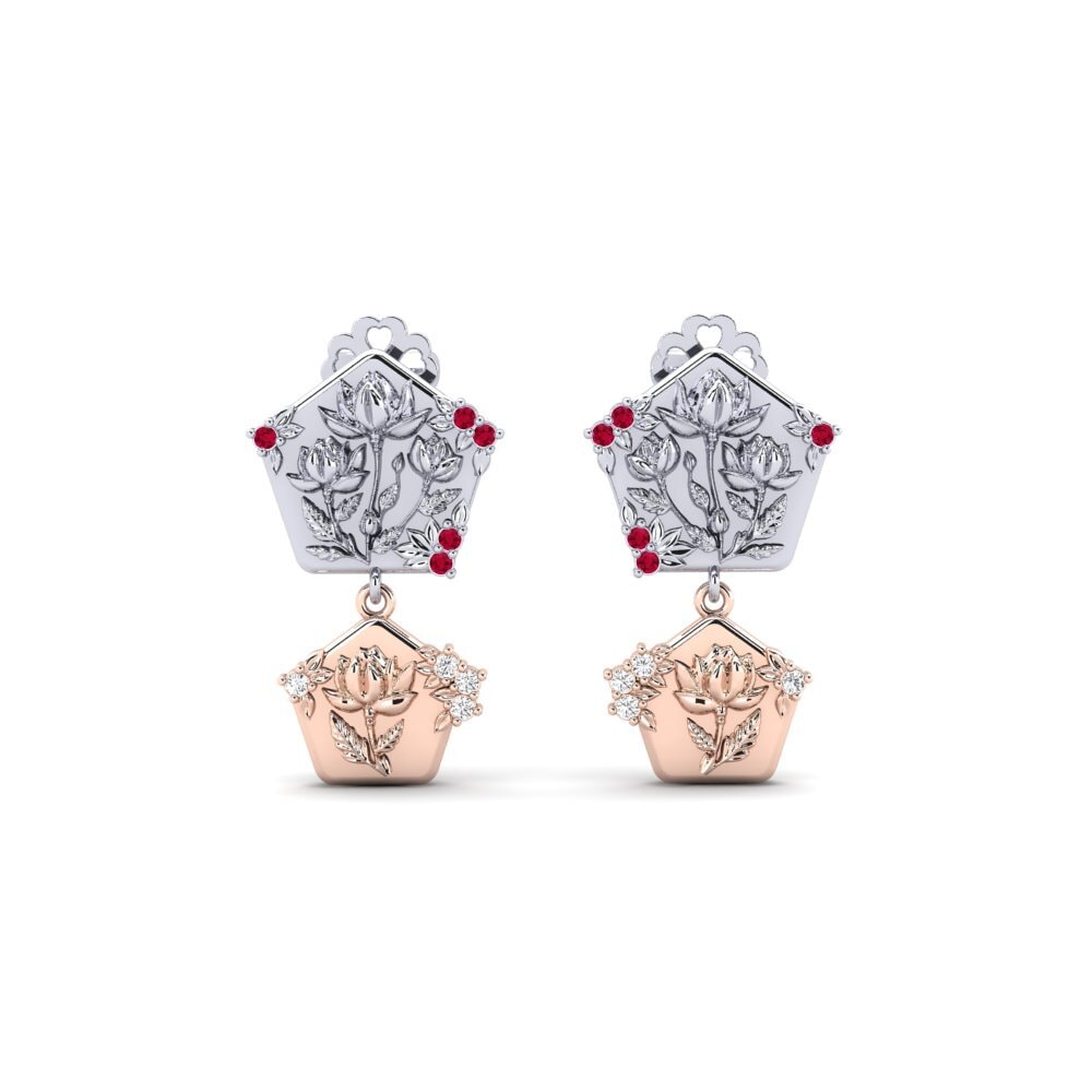 Vàng Trắng-Đỏ 14K Đá Ruby / Hồng Ngọc Bông tai nữ Quimera