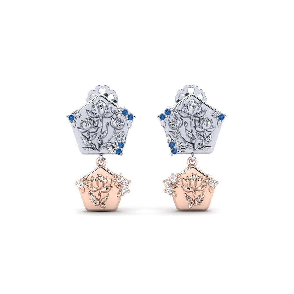 585 Weiß & Rotgold Dunkelblauer Zirkonia Damen ohrring Quimera