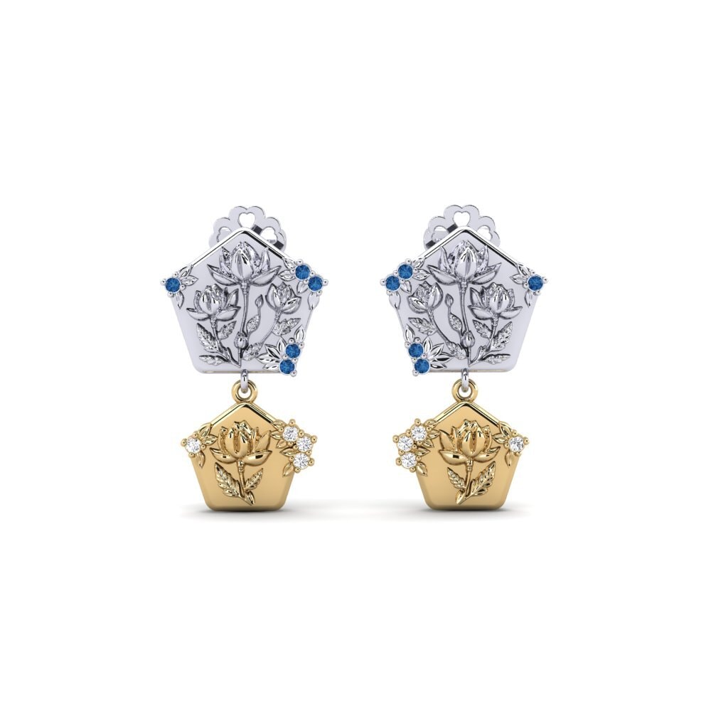 585 Weiß & Gelbgold Dunkelblauer Zirkonia Damen ohrring Quimera