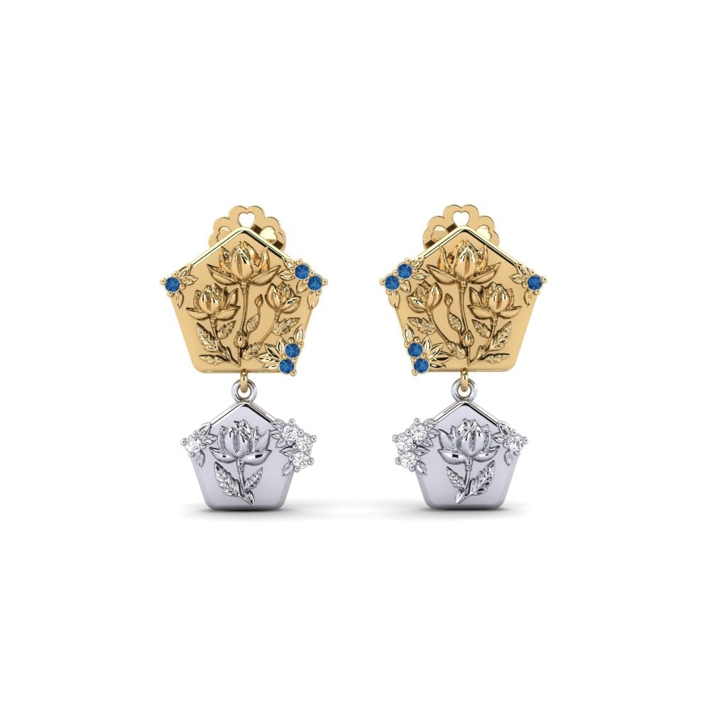 375 Gelb & Weißgold Dunkelblauer Zirkonia Damen ohrring Quimera